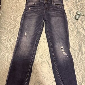 Kut from the Kloth Dark Blue Distressed Straight Leg Jeans Bin4